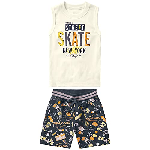 Conjunto camiseta regata e bermuda em moletom leve, Marisol, meninos, Off white, 4