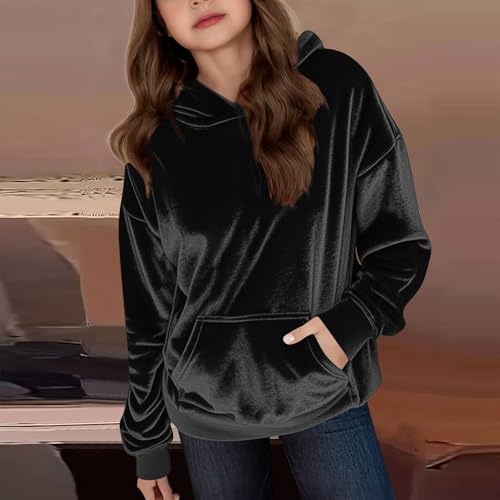 Girls Velour Hooded Pullover Jacket Long Sleeve Fall Winter Soft Warm Velvet Jacket with Pockets Trendy Sweatshirts2