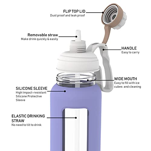 Sursip 50 Oz Glass Water Bottle With Straw,Wide Mouth Water Jug With Silicone Sleeves And Handle,Leak-Proof/Bpa Free,Fit For Gym,Working,Outdoor,Camping,Traveling-Grey #TOP2