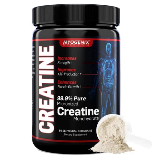 Myogenix Creatine Monohydrate for Muscle Growth | Creatine Powder Nutritional Supplement | Increases Strength | Improves ATP Production | Only Pure Ingredients | 80 Servings / 400G