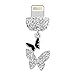 ELISE & FONDA CP553 USB Charging Port Crystal Anti Dust Plug Little Butterfly Phone Charm for iPhone 13/12/11/ XS MAX/XR/X/8 Plus/7/6S/8/SE iPad iPod (Black & White)