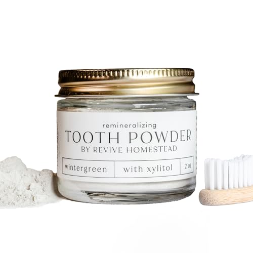 Hydroxyapatite Tooth Powder by Revive Homestead | Remineralizing Toothpaste Powder | Fluoride-Free | Whitening | Natural | 2 oz Amber Glass Jar (with Erythritol) (Unflavored)