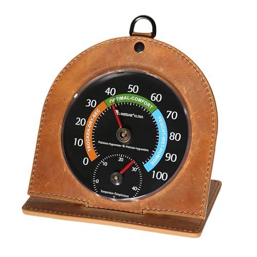 Lantelme Kombi Hygrometer Thermometer im edlen Lederrahmen Braun für Präzise Raumklimakontrolle | Stromlos und Wartungsfrei | Zimmer Temperatur und...