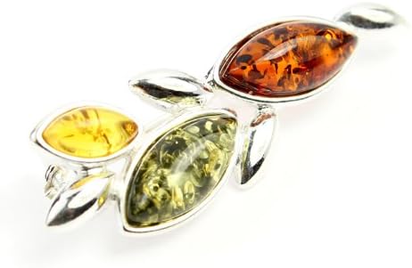 SilverAmber Jewellery UK - Genuine Mix Baltic Amber & 925 Sterling Silver Multistone Classic Brooch/Pin - GL812M - Image 3