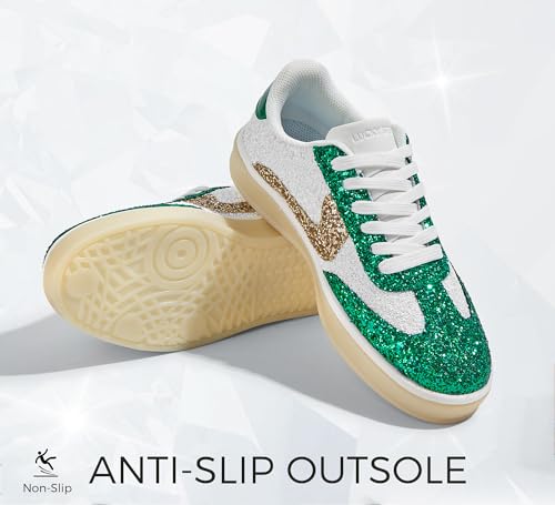 LUCKY STEP Women's Glitter Sneakers Fashion Retro Casual Sparkly Bling Shiny Dressy Bedazzled Bridal Wedding Anti Slip Walking Shoes3
