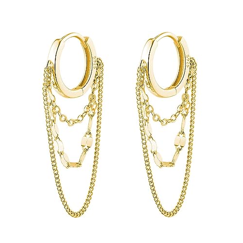 TOEECY Boucles D'oreilles Créoles Multichaînes Cascade Argent 925 Bijoux Femme Élégants Accessoires Minimalistes Anneaux