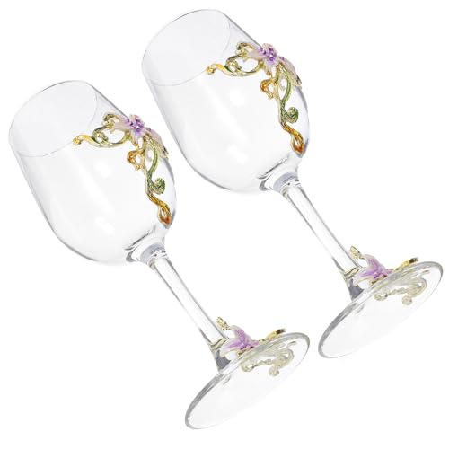 TOYANDONA 2 pièces 2PCS Verres à Vin Émail avec Motif Fleur Verres à Pied pour Vin Mousseux Design Élégant Stables et Résistants pour Maison et Fêtes Violet