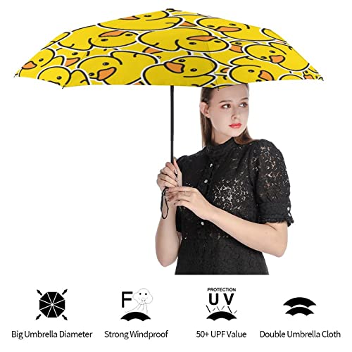 Duck Travel Umbrella Funny Animals Printed Windproof Compact Folding Umbrellas Automatic Open/Close Sun Rain Umbrellas Yellow Collapsible Auto Portable #TOP3