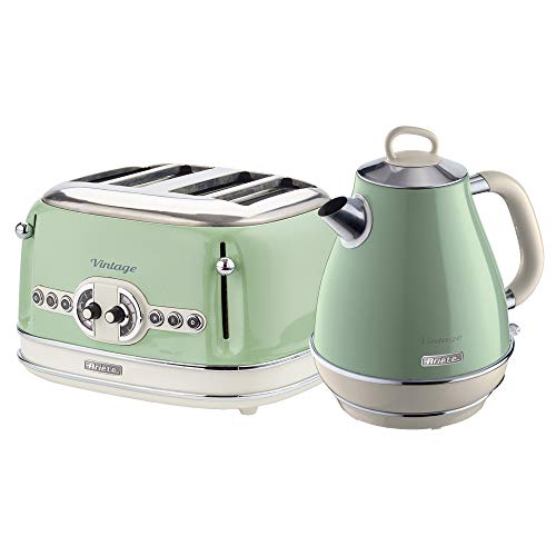 Ariete ARPK20 Retro Style Jug Kettle and 4 Slice Toaster Set, Vintage Design, Green