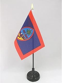 AZ FLAG - Guam Table Flag 4'' x 6'' - Guamanian Mini Desk Flag 100% Polyester 15 x 10 cm - Office Banner with 10'' Pole - Golden Spear