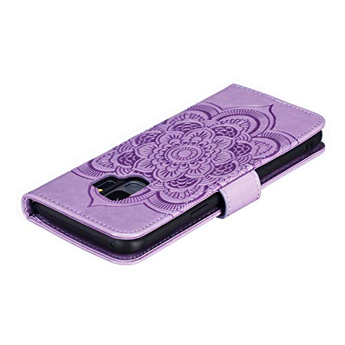 Étui portefeuille Samsung S8 mince antichoc avec motif mandala gravé et dragonne
