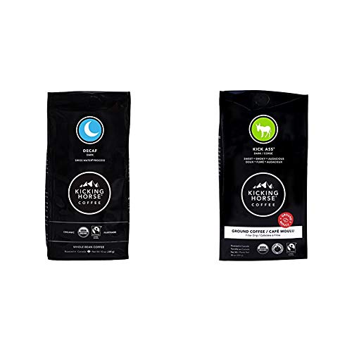 Kicking Horse Coffee, Decaf Dark Roast Whole Bean and Ground Coffee Bundle (10 Oz)