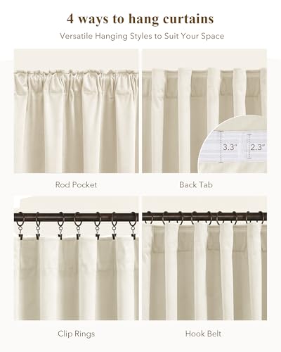 Image of Ivory White Velvet Curtains for Nursery Back Tab, W52 x L94, 2 Pcs | Cream Elegant Decor, Back tab Drapes, Light Filtering, Noise Reduction, Privacy for Cafe Store, Classroom, Dining Room