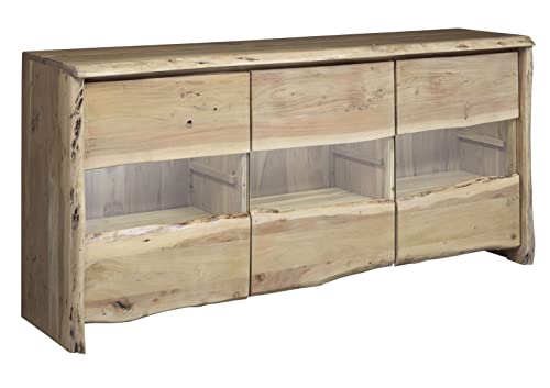 MASSIVMOEBEL24.DE Buffet avec vitrine - Bois Massif d'acacia laqué (Bois Naturel) - Pure Acacia #708