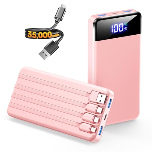 SABANI Portable Charger 35000mAh Power Bank, 4 Built in Cable Big Capacity