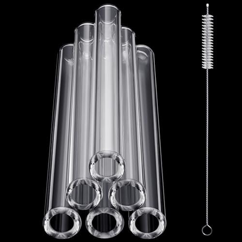 FoldTier 6 Pcs Borosilicate Glass Tube 12mm OD 2mm Thick Glass Blowing Tubes with Cleaning Brush (Clear,6 Inch)