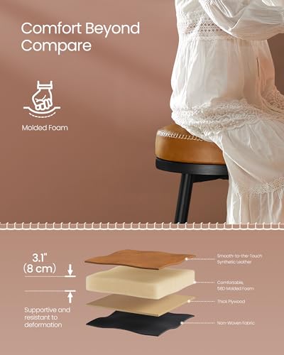 VASAGLE-EKHO-Collection-Swivel-Bar-Stools-Set-of-2-Counter-Height-Backless-Bar-Stools-Synthetic-Leather-with-Stitching-Mid-Century-Modern-256-Inch-Tall-Kitchen-Barstools-for-Home-Caramel-Brown VASAGLE EKHO Collection Swivel Bar Stools Set of 2 Counter Height Backless Bar Stools Synthetic Leather with Stitching Mid Century Modern 256 Inch Tall Kitchen Barstools for Home Caramel Brown