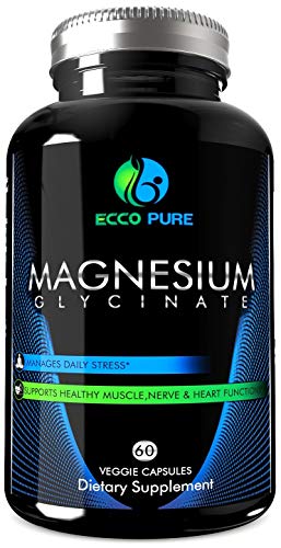 Magnesium Glycinate - High Absorption Mag Supplement for Sleep, Leg Cramps, Muscle Relaxation & Recovery, Headaches, Energy - for Women & Men - Pure, Gluten-Free, Non-GMO Pills - 60 Veggie Capsules