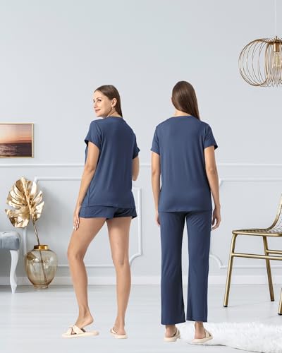 SUNNYBUY 3-teiliges Still-Pyjama-Set für die Zeit nach der Geburt, lässig, weich, Umstands-Pyjama, Nachtwäsche, Loungewear, Kleidungsschicht, Navy Blau XL