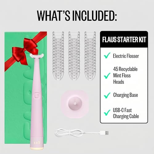 Image of FLAUS Electric Flosser (Extra Strength Woven) - Shark Tank + Oprah's List - Water Floss Alternative - Plaque Remover for Adult - Easy Vibration Flossing - Safe Portable Gum + Teeth Cleaning Tool