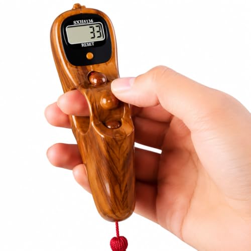 Image of Digital Tally Counter with Compass naam jap Counter Finger Counter for Pooja Meditation Prayer Japa Mala (Golden Oak)