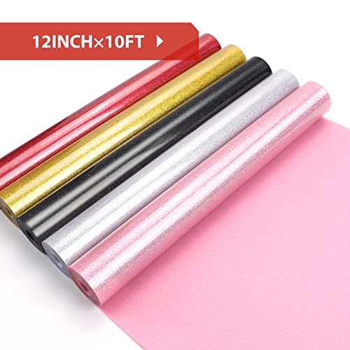 Image of HTVRONT Red Glitter Heat Transfer Vinyl - 12 inch x 10ft Red Glitter Iron on Vinyl for Shirts, Glitter HTV Vinyl Rolls for Heat Vinyl Design