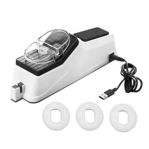 Afilador de cuchillos eléctrico con protectora, 3 cuchillos de afilar, USB, rectificado manual, en 5 segundos, base antideslizante, afilador de cuchillos para cuchillos de cocina, tijeras