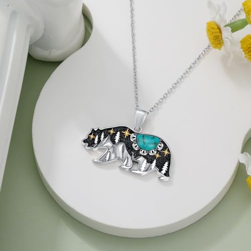 Turquoise Bear Necklace 925 Sterling Silver Genuine Blue Turquoise Vintage Nature Bear Pendant Western Jewelry Gifts for Women4