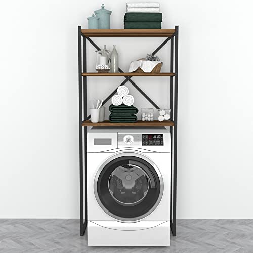 [En.Casa] Scaffale Sopra Lavatrice Asciugatrice A 3 Ripiani Sovrastruttura Portabiancheria Con Mensole Mobile Organizzatore Per Bagno Lavanderia 160X66X34 Cm - Effetto Noce - 5
