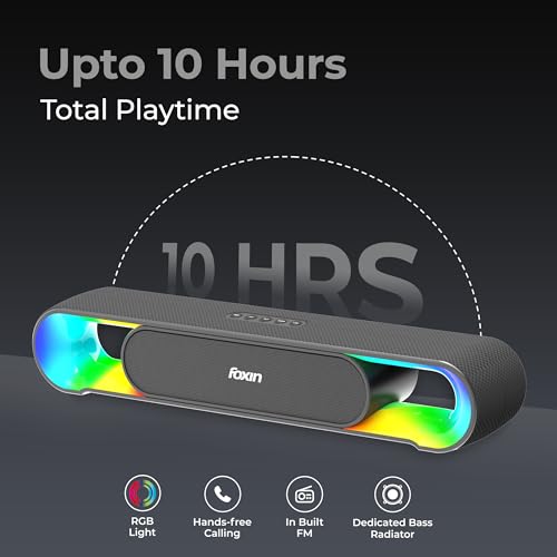 Image of Foxin Infinibar Portable Bluetooth Speaker, 20 Watts, Upto 10h Playtime, Dual Drivers + Radiators, Wireless Home Theatre Soundbar with Call Function, Bluetooth v5.3 | USB | mSD| AUX, TWS, RGB LED