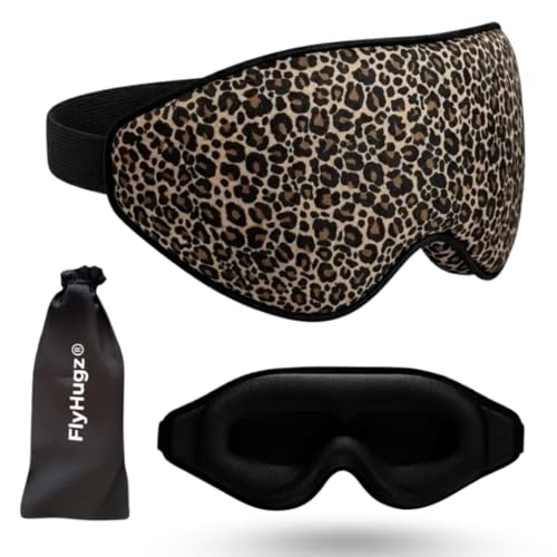 Image of FlyHugz 3D Travel & Home Sleep Mask|Ultra-Soft, 100% Light-Blocking Eye Mask for Deeper Sleep,Adjustable Strap with Nose Bridge Design|Perfect for Travel and Insomnia (Safari Gold Leopard Print)