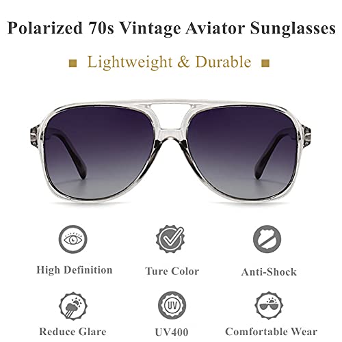 Image of LASPOR Polarized Aviator Sunglasses for Women Men 70s Vintage Retro Glasses Large Frame Plastic Shades UV400