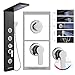TSIBOMU Multi-Function LED Lights Shower Panel System Black, 5 in 1 Shower Panel Include Rainfall & Waterfall Shower Head, 3 Pcs Adjustable Massage Jets, Handheld Shower, Tub Spout