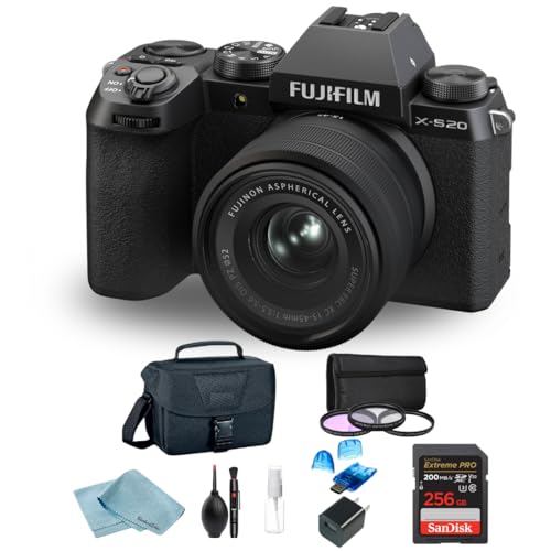 Image of Fujifilm X-S20 Mirrorless Camera with XC 15-45mm Lens + 256GB SanDisk Extreme Pro, Camera Bag, 3-Piece Filter Set, Card Reader & BluebirdSales Cleaning Kit (Black)