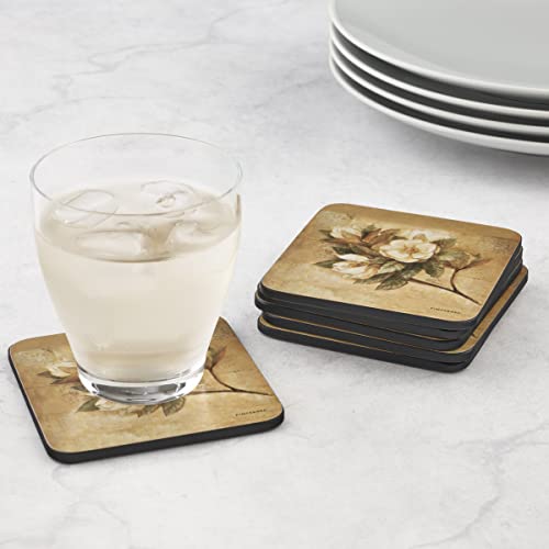 Pimpernel Sugar Magnolia Collection Coasters | Set Of 6 | Cork Backed Board | Heat And Stain Resistant | Drinks Coaster For Tabletop Protection | Measures 4” X 4” #TOP5