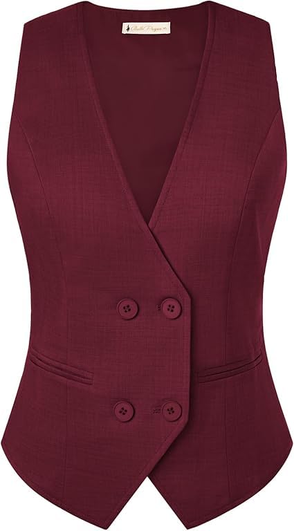 Belle Poque Kamizelka damska w stylu vintage, bez rękawów, dekolt w serek, dwurzędowe obszycie, kamizelka z kieszeniami