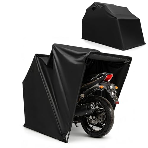 GYMAX Abri Moto Extérieur Pliable, Housse Imperméable 3 Couches, Support Stable en Métal, Fenêtre Enroulable, Garage de Protection, Stockage, Rangement...