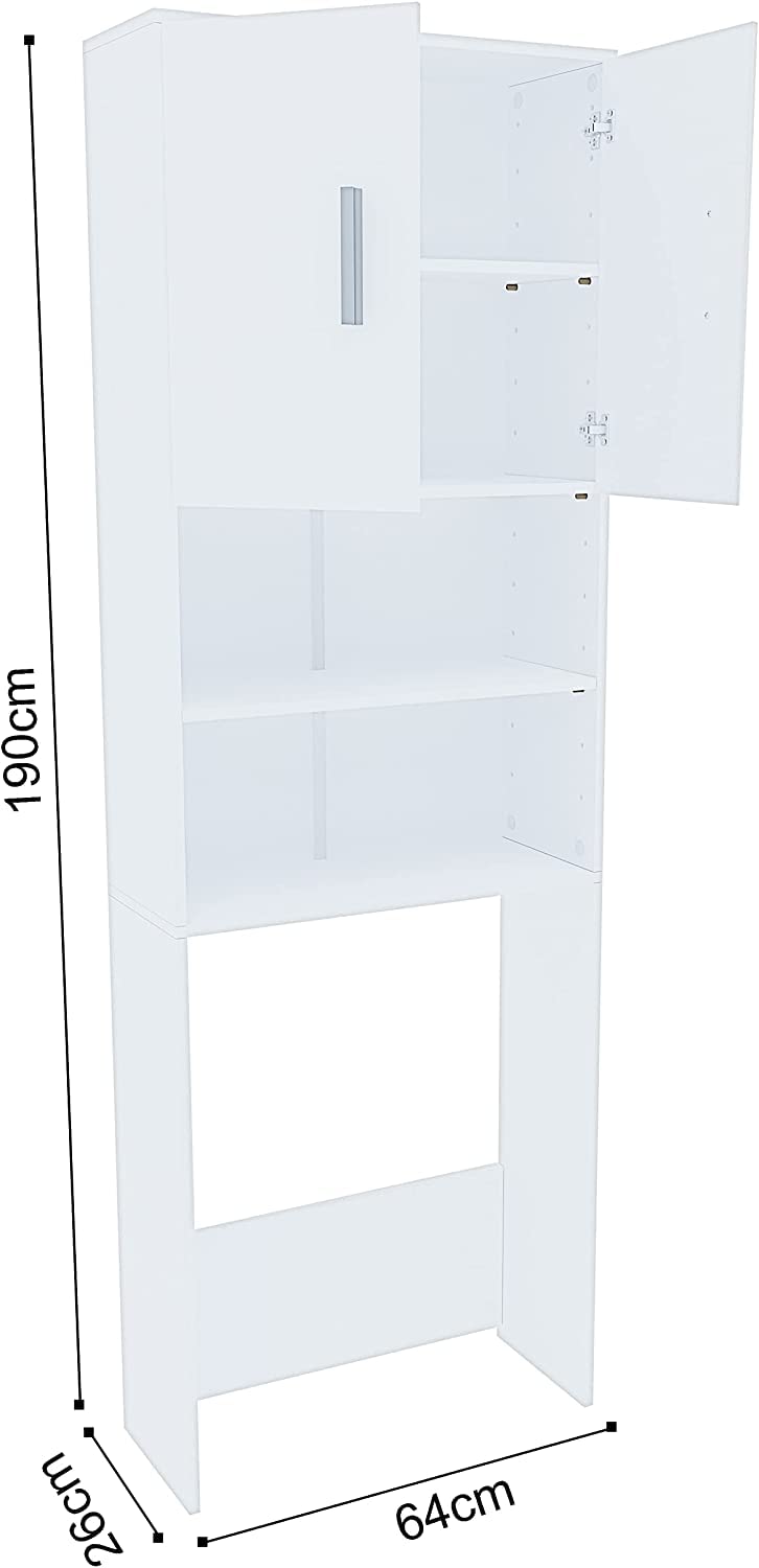 Bricozone Mobile Sopra Lavatrice Asciugatrice Scaffale in Legno Mobiletto Bagno Armadietto da Incasso a Colonna con Ante Coprilavatrice per Lavanderia 190 x 26 x 64 cm Bianco