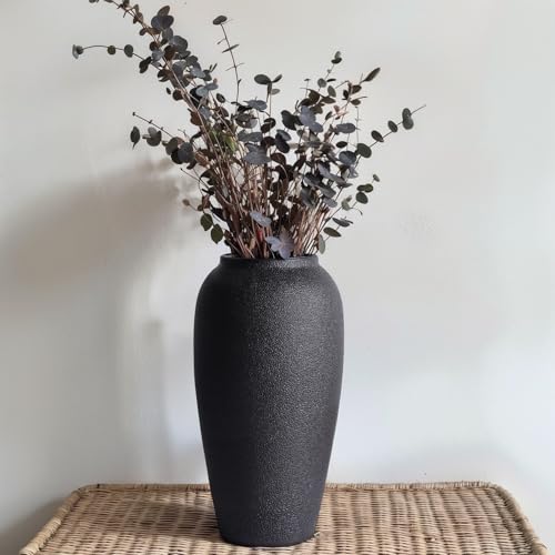 Rustic Ceramic Vase – 13.8" Large Black Ceramic Vase for