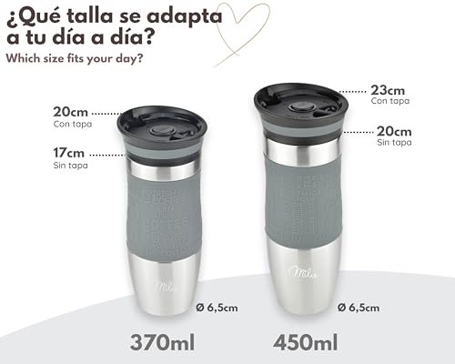 Taza de acero inoxidable hermética que evita derrames de café caliente y frío de 370ml 5