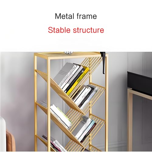 Corner bookshelf,ironck bookshelf,bookshelf with storage,small book shelf for small spaces,kids book shelf,small corner bookshelf, Suitable for living room, bedroom, kitchen, balcony(Gold,40x24x105cm/