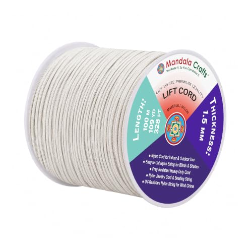 Mandala Crafts 1.5mm Off White Blind Strings Lift Shade Cord, 109 Yards