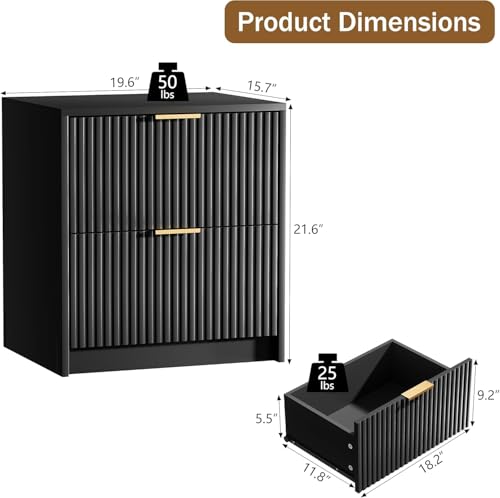 Image of 3 Piece Modern Bedroom Set, 8 Drawer Dresser with 2 Nightstands, Black