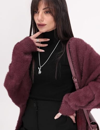 Image of COZYPOIN Womens Fuzzy Cardigan Sweater V Neck Button Down Soft Knit Coat | Loose, Comfy, Slouchy Drop Shoulder, Long Sleeve Fluffy Mohair, Warm, For Daily Work Holiday, Spring Fall Winter Fashion