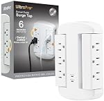 GE 6-Outlet Extendeur, Protecteur de surpression, Accès latéral pivotant, Adaptateur de robinets muraux, 3-Prong, 980 Joules, ETL Inscrit, blanc, 81781