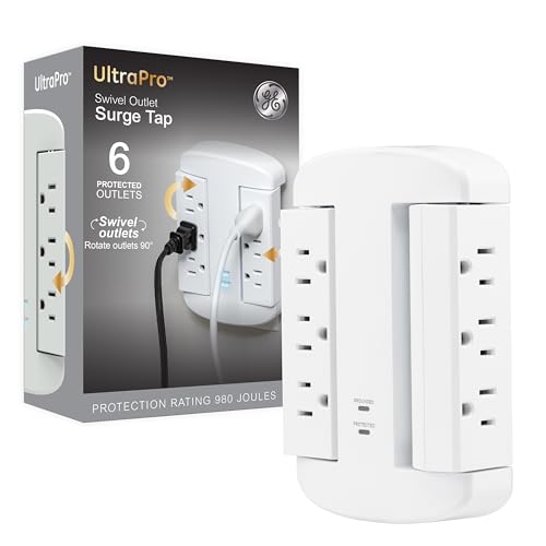 GE 6-Outlet Extender, Surge Protector, Swivel Side Access, Wall Tap Adapter, 3-Prong, 980 Joules...