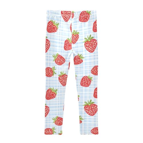 Strawberry Blue Plaid Girls Leggings Soft Stretch Workout Yoga Dance Pants for Kids Casual Tights2