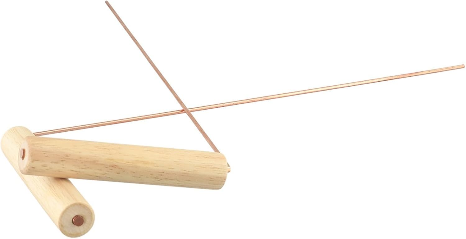 Dowsing Rods Pure Copper 99.9% with Wood Handles, Metal Locating Rods for Water Finding Tools, Mineral Detection, Divination Equipment Set, 2 Pack