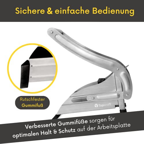 Foto von Topcroft Pommesschneider Edelstahl, 2 Schneidegrößen für individuelle Pommesdicke, Rutschfester Gummifuß, Gemüseschneider für einfachen & gesunden Pommesgenuss, Pommespresse, Frittenschneider