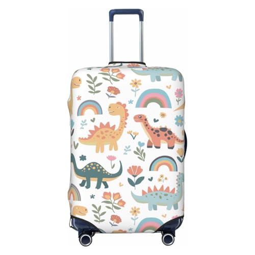 Elastic Travel Luggage Cover Printed Dinosaurs Flowers Double-Sided Suitcase Protector Bag,Dust-Proof Anti-Scratch Washable Baggage Covers For Kid Adult,Large